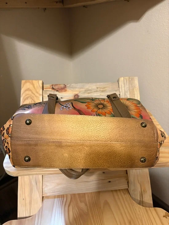 Anuschka Hand-Painted Floral Leather Tote Bag in Multicolor EUC - Picture 8 of 10